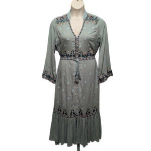 Soft Surroundings Sz S Mint Green Lula Dress Boho Embroidered Floral High Low